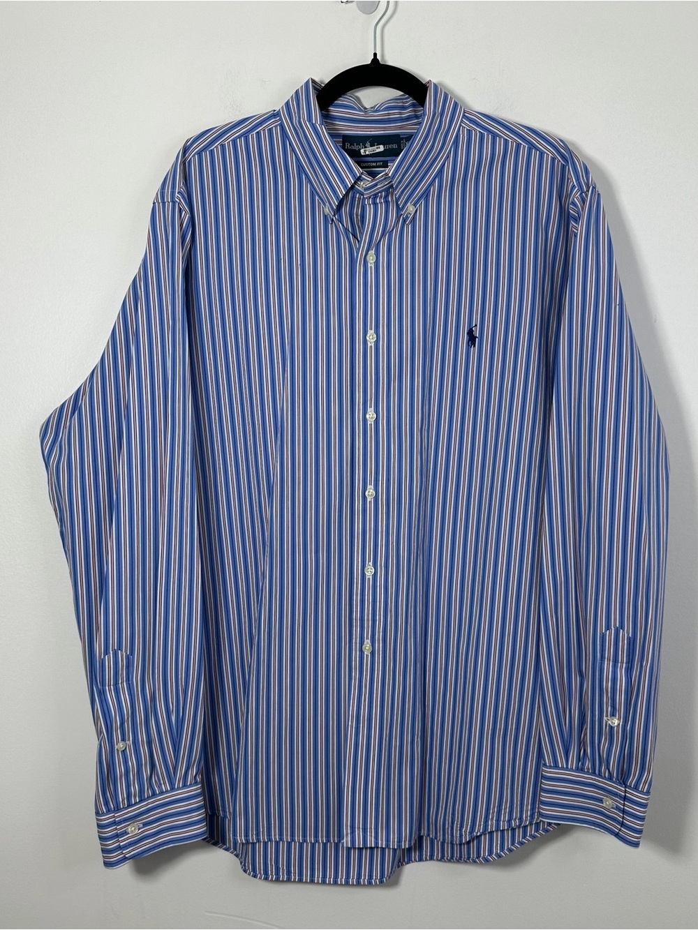 Ralph Lauren Menβs XXL Custom Fit Striped Button Down Shirt Blue Pink White